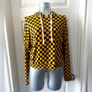 Orange Kiss checkered long sleeve hoodie in Black & Yellow